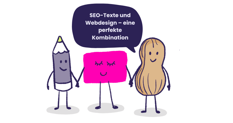 Sketchnote zeigt, wie eine SEO-Website bei Google & KI sichtbar wird. SEO-Texte und Webdesign – perfekte Kombination
